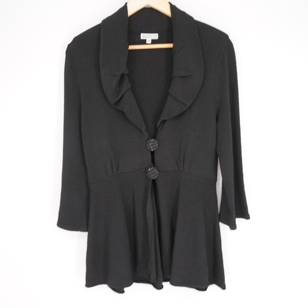 Ball of Cotton Hand Loomed Cardigan Womens M Black Peplum Pleated Collar Jacket - Picture 12 of 13
